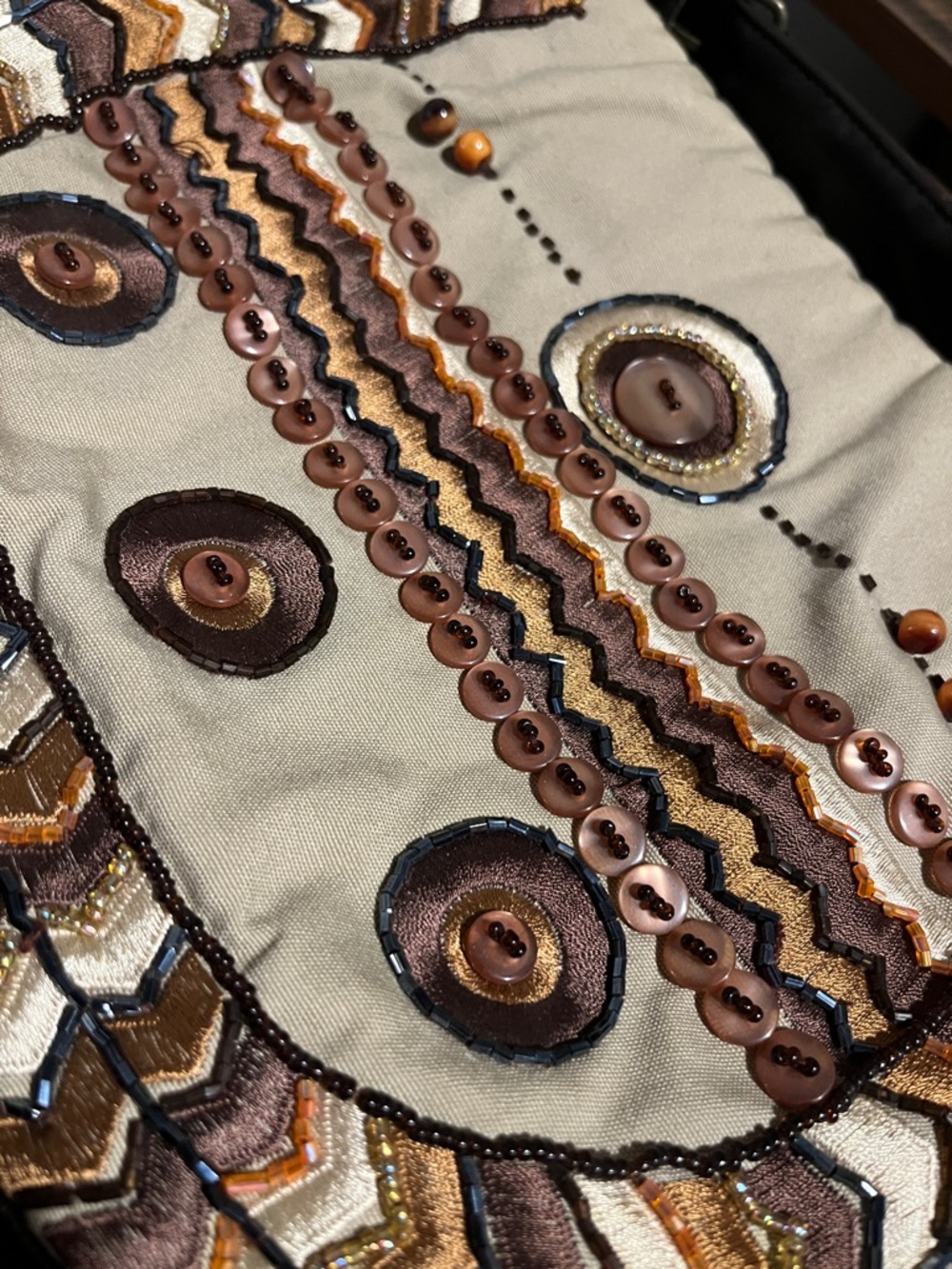 Vintage EXPRESS Boho Fringe Embellished Shoulder Bag - Brown & Cream - Picture 2 of 5